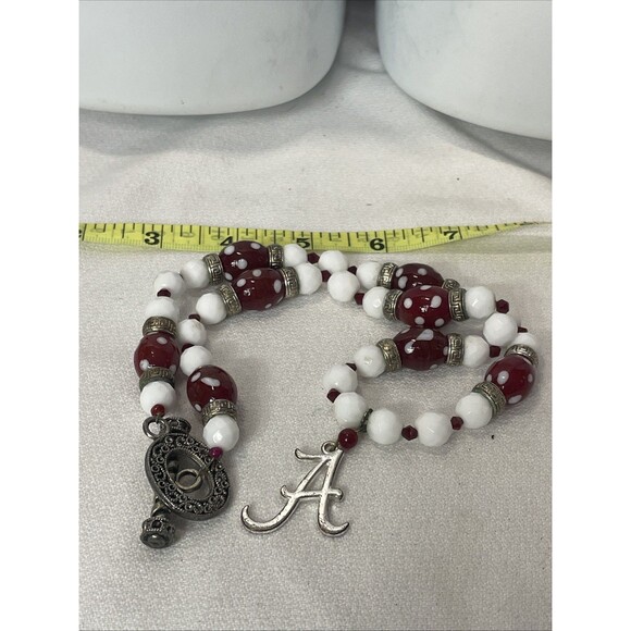Glass Bead Alabama Crimson Necklace Red/white Women’s READ - Picture 4 of 4